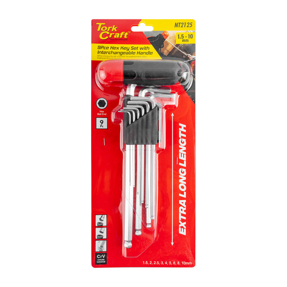 Image of a Tork Craft 9pc Ball Point Allen Key Set With Interchangeable Handle
