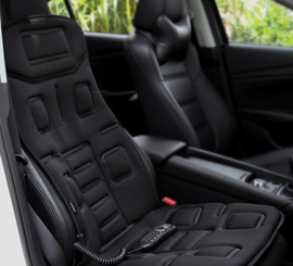 Image of a Naipo Black Massage Seat Cushion with 8 Motor Vibrations & 4 Massage Settings out of packaging