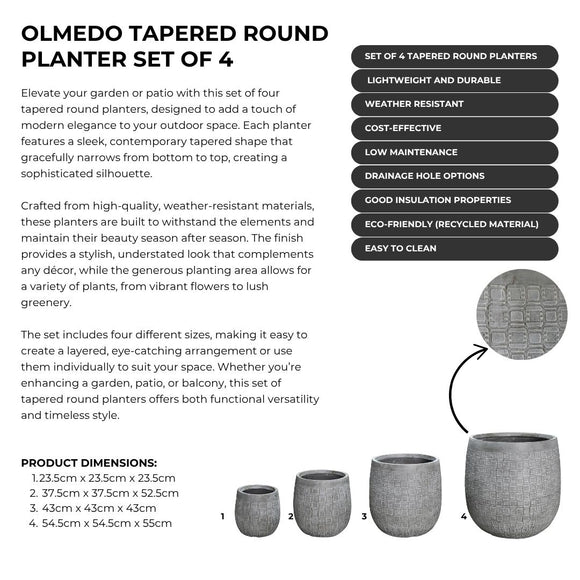 Image of a CASA CALORE OLMEDO Flower Pots & Planters, Lightweight 24kg Set 4 Cylindrical Shape 2