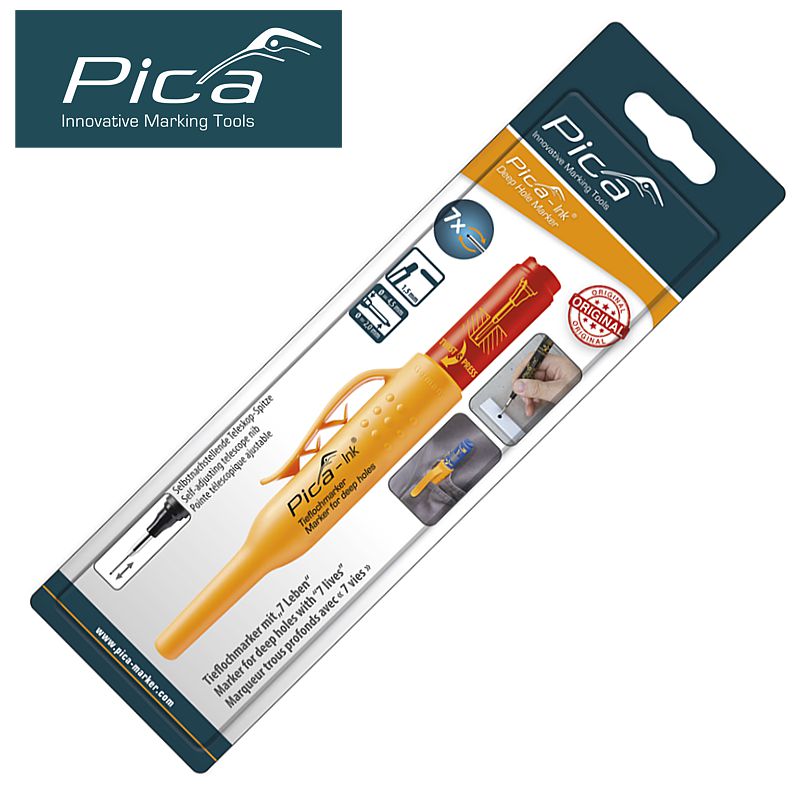 Image of a PICA INK MARKER FOR DEEP HOLES RED IN BLISTER