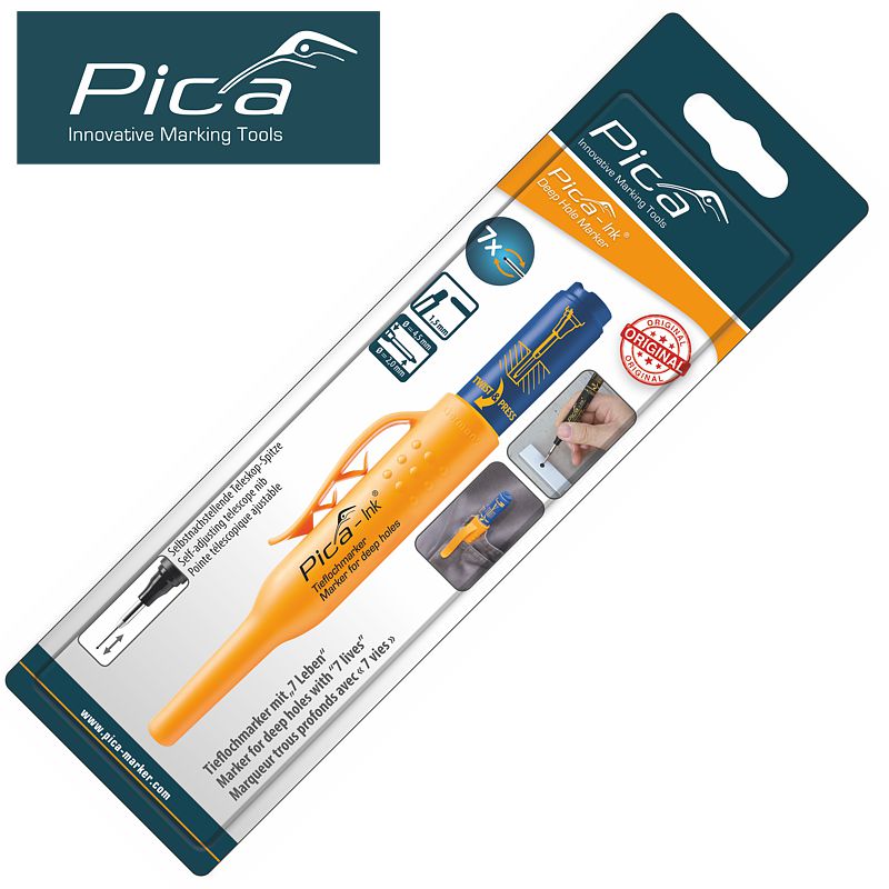 Image of a PICA INK MARKER FOR DEEP HOLES BLUE IN BLISTER