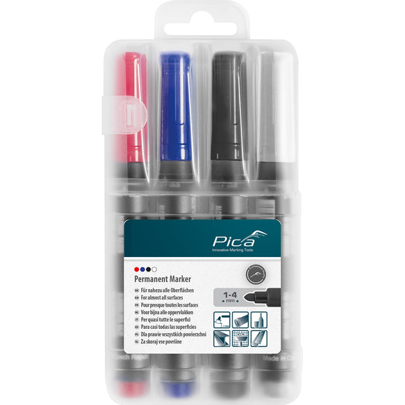 Image of a PERMANENT MARKER 4PC SET 1-4MM ASS. COLORS WITH INSTANT-WHITE