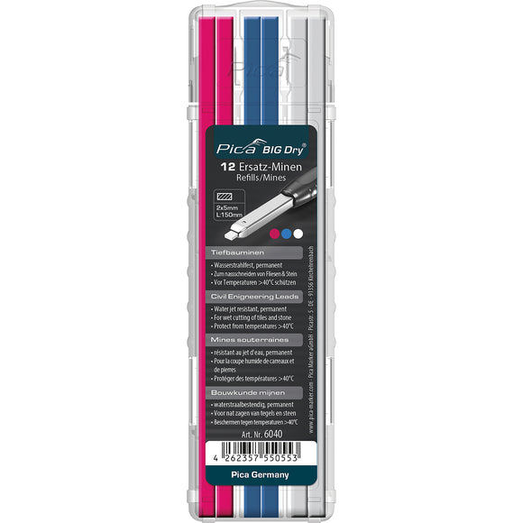 Image of a PICA BIG DRY PERMANENT LEAD REFILL 12PC SET ASS. COLORS
