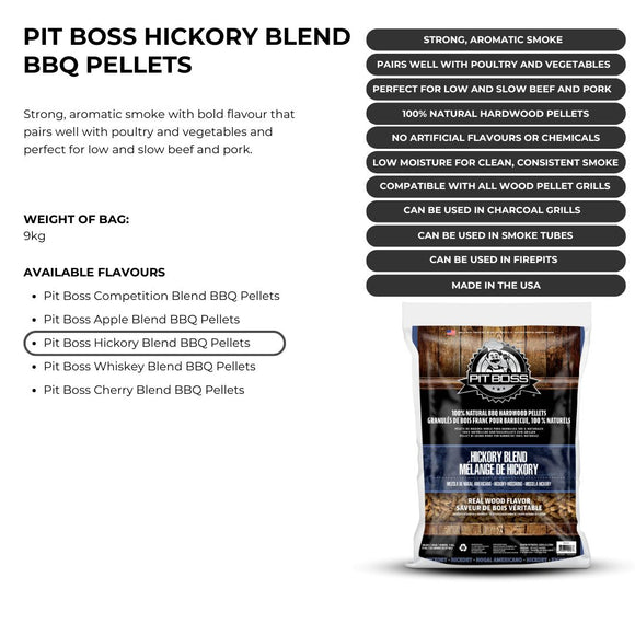 Image of a PITBOSS Hickory Hardwood BBQ/braai wood pellets 9kg 2