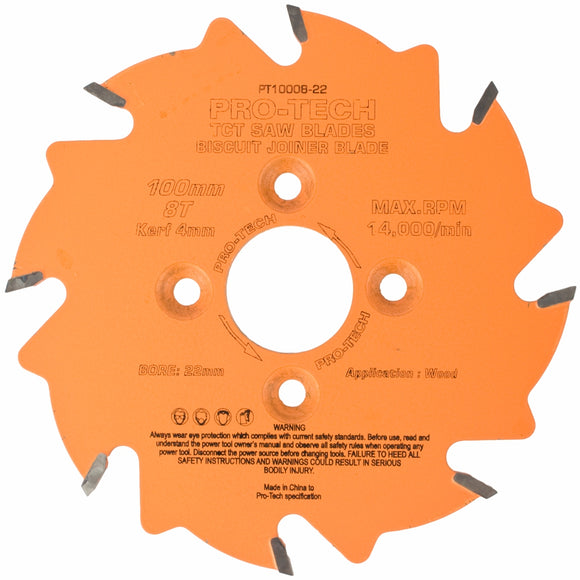 Image of a SAW BLADE TCT 100X3.96X22X8T BISCUIT JOINER WOOD PROF. PRO-TECH