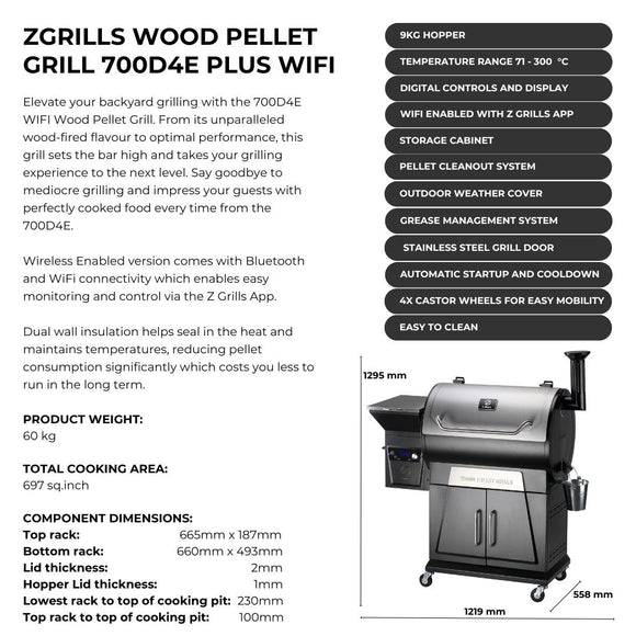 Image of a Z GRILLS Wood Pellet Grill Flagship 700D4E WIFI -Stainless Steel 2