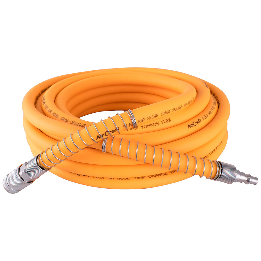 Image of an AirCraft Flex Air Hose Kit 10mmX 10M Orange W/Quick Coupler & Connector Yohko