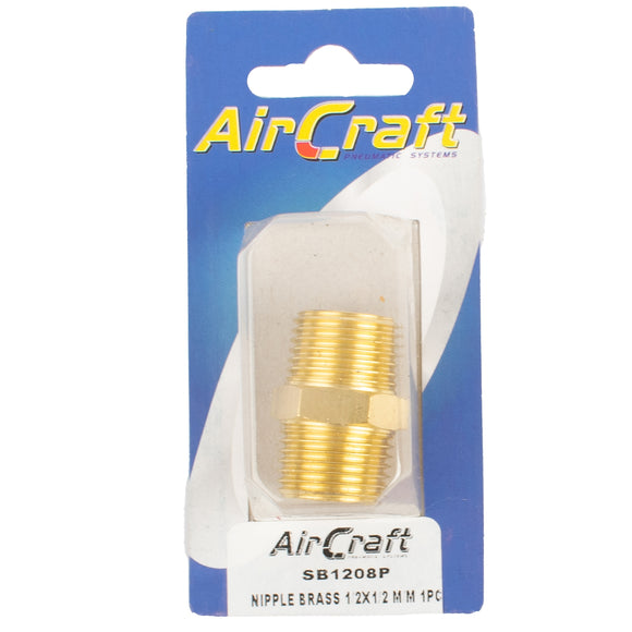 Image of an AirCraft Nipple Brass 1/2X1/2 M/M 1Pc Pack