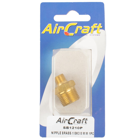 Image of an AirCraft Nipple Brass 1/8X3/8 M/M 1Pc Pack