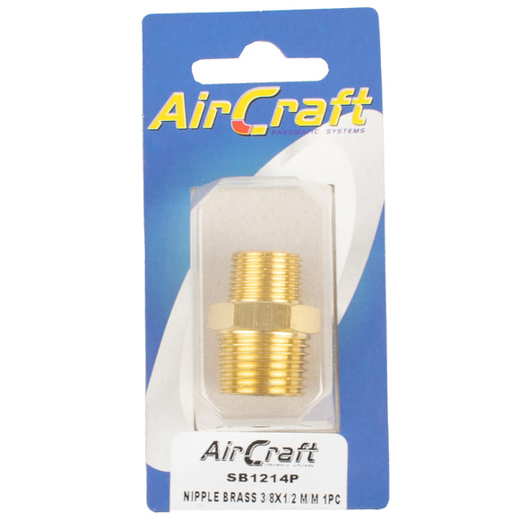 Image of an AirCraft Nipple Brass 3/8X1/2 M/M 1Pc Pack