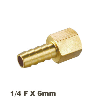 Image of an AirCraft Hosetail Connector Brass 1/4F X 6mm