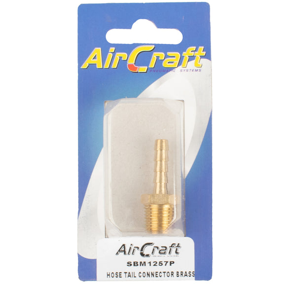 Image of an AirCraft Hosetail Connector Brass 1/4M X 6mm1Pc Pack
