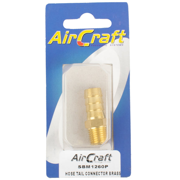 Image of an AirCraft Hosetail Connector Brass 1/4Mx12mm1Pc Pack