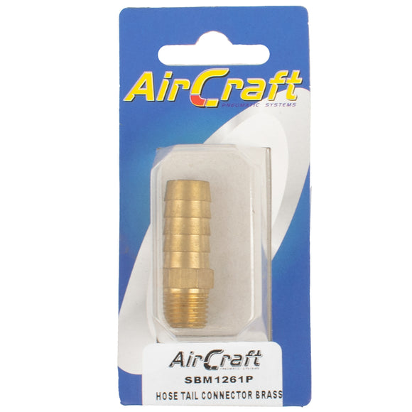 Image of an AirCraft Hosetail Connector Brass 1/4M X 13mm1Pc Pack
