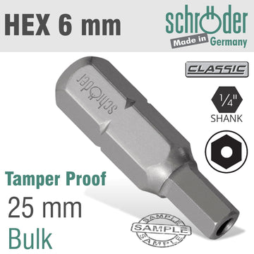 Image of a ALLEN/HEX 6MM SECURITY INSERT BIT 25MM BULK