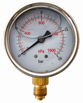Image of an AirCraft Pressure Gauge 63mm Glycerine 1/4' Bottom Fit Metal Case 0-16Bar 0-1600Kpa