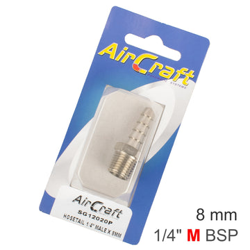 Image of an AirCraft Hosetail 1/4' Male X 8mm1Pc Carded