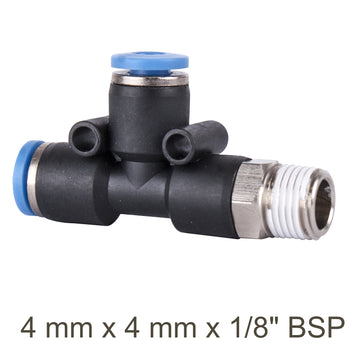 Image of an AirCraft PU Hose Fitting Tee 4mm x 4mm x 1/8" BSP
