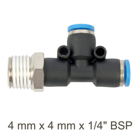 Image of an AirCraft PU Hose Fitting Tee 4mmX 4mmX 1/4'M