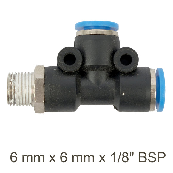 Image of an AirCraft PU Hose Fitting Tee 6mmX 6mmX 1/8'M