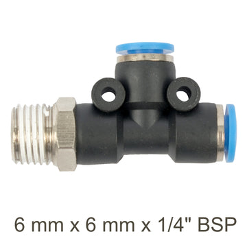 Image of an AirCraft PU Hose Fitting Tee 6mmX 6mmX 1/4'M