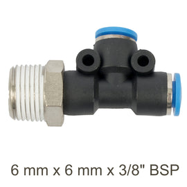 Image of an AirCraft PU Hose Fitting Tee 6mmX 6mmX 3/8'M