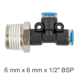 Image of an AirCraft PU Hose Fitting Tee 6mmX 6mmX 1/2'M