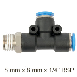 Image of an AirCraft PU Hose Fitting Tee 8mmX 8mmX 1/4'M