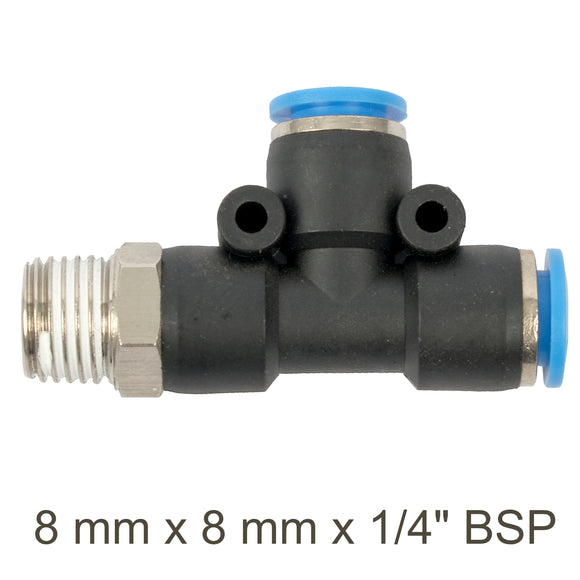 Image of an AirCraft PU Hose Fitting Tee 8mmX 8mmX 1/4'M