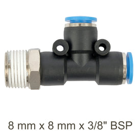 Image of an AirCraft PU Hose Fitting Tee 8mmX 8mmX 3/8'M