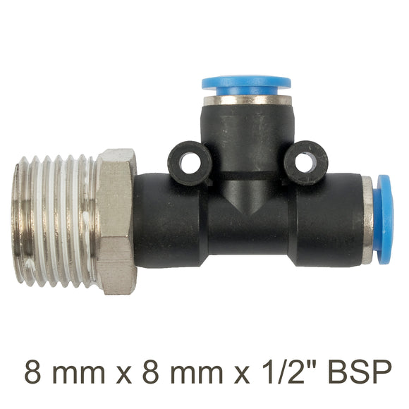 Image of an AirCraft PU Hose Fitting Tee 8mmX 8mmX 1/2'M