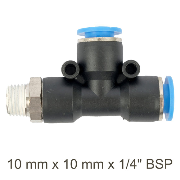 Image of an AirCraft PU Hose Fitting Tee 10mmX 10mmX 1/4'M