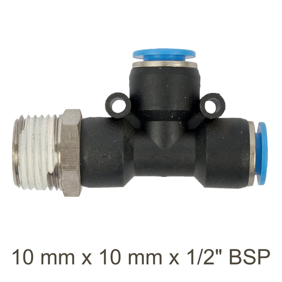 Image of an AirCraft PU Hose Fitting Tee 10mmX 10mmX 1/2'M