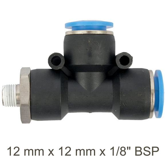 Image of an AirCraft PU Hose Fitting Tee 12mmX 12mmX 1/8'M