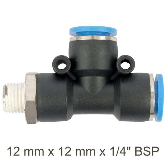 Image of an AirCraft PU Hose Fitting Tee 12mmX 12mmX 1/4'M