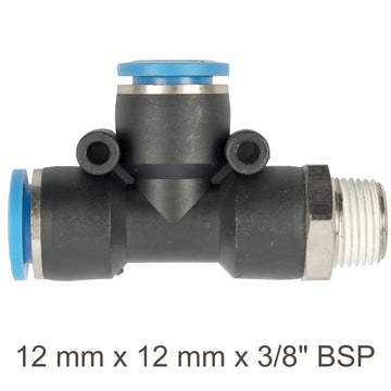 Image of an AirCraft PU Hose Fitting Tee 12mmX 12mmX 3/8'M