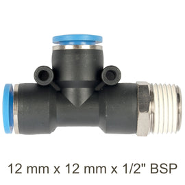Image of an AirCraft PU Hose Fitting Tee 12mmX 12mmX 1/2'M