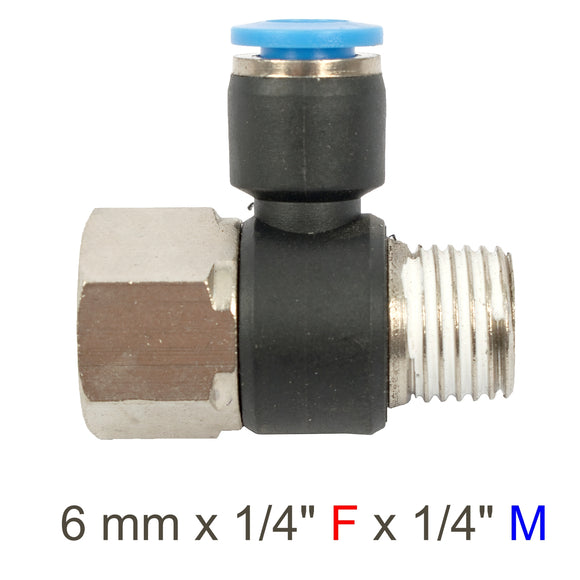 Image of an AirCraft PU Hose Fitting Tee 6mmX 1/4'F X 1/4'M
