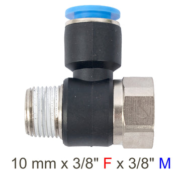 Image of an AirCraft PU Hose Fitting Tee 10mmX 3/8'F X 3/8'M