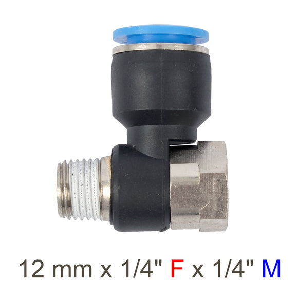 Image of an AirCraft PU Hose Fitting Tee 12mmX 1/4'F X 1/4'M