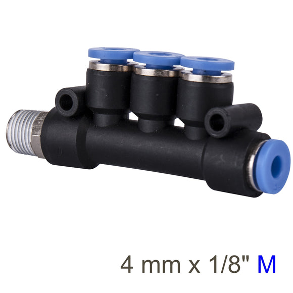 Image of an AirCraft PU Hose Fitting Manifold 4 X 4mmPort X 1/8'M