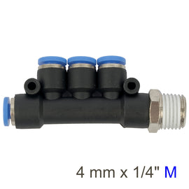 Image of an AirCraft PU Hose Fitting Manifold 4 X 4mmPort X 1/4'M