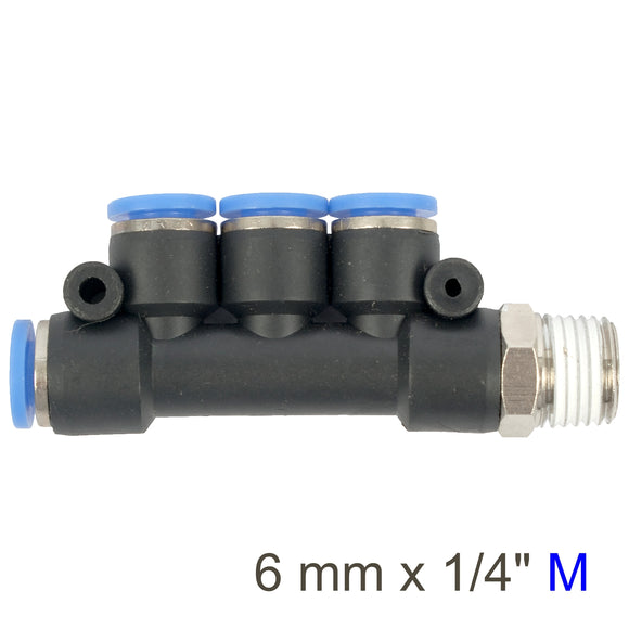 Image of an AirCraft PU Hose Fitting Manifold 4 X 6mmPort X 1/4'M