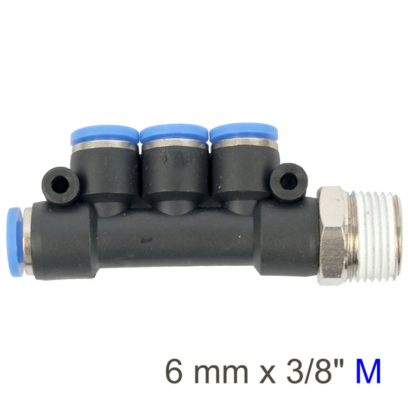 Image of an AirCraft PU Hose Fitting Manifold 4 X 6mmPort X 3/8'M