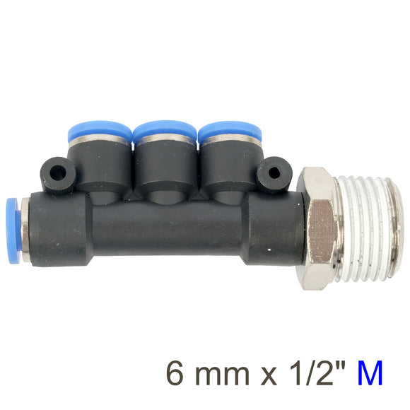 Image of an AirCraft PU Hose Fitting Manifold 4 X 6mmPort X 1/2'M