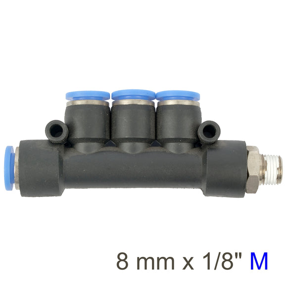 Image of an AirCraft PU Hose Fitting Manifold 4 X 8mmPort X 1/8'M