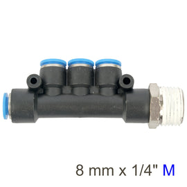 Image of an AirCraft PU Hose Fitting Manifold 4 X 8mmPort X 1/4'M