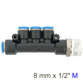 Image of an AirCraft PU Hose Fitting Manifold 4 X 8mmPort X 1/2'M