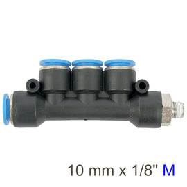 Image of an AirCraft PU Hose Fitting Manifold 4 X 10mmPort X 1/8'M
