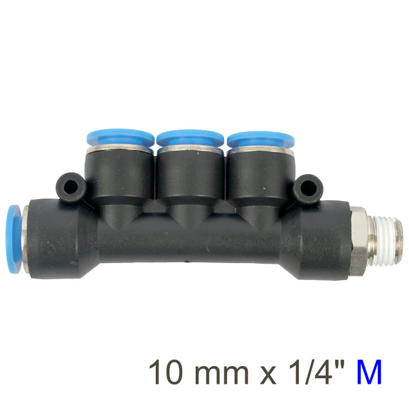 Image of an AirCraft PU Hose Fitting Manifold 4 X 10mmPort X 1/4'M